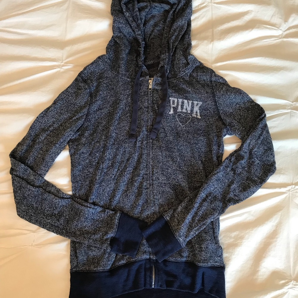 VS PINK Blue Heathered LightWeight Full-Zip
